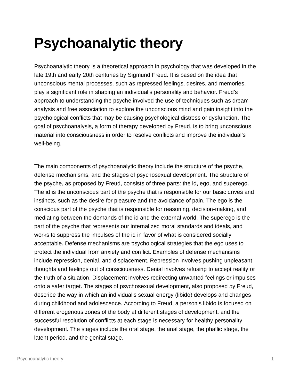 Psychoanalytic Theory Psychoanalytic Theory Psychoanalytic Theory Is A Theoretical Approach In 1289