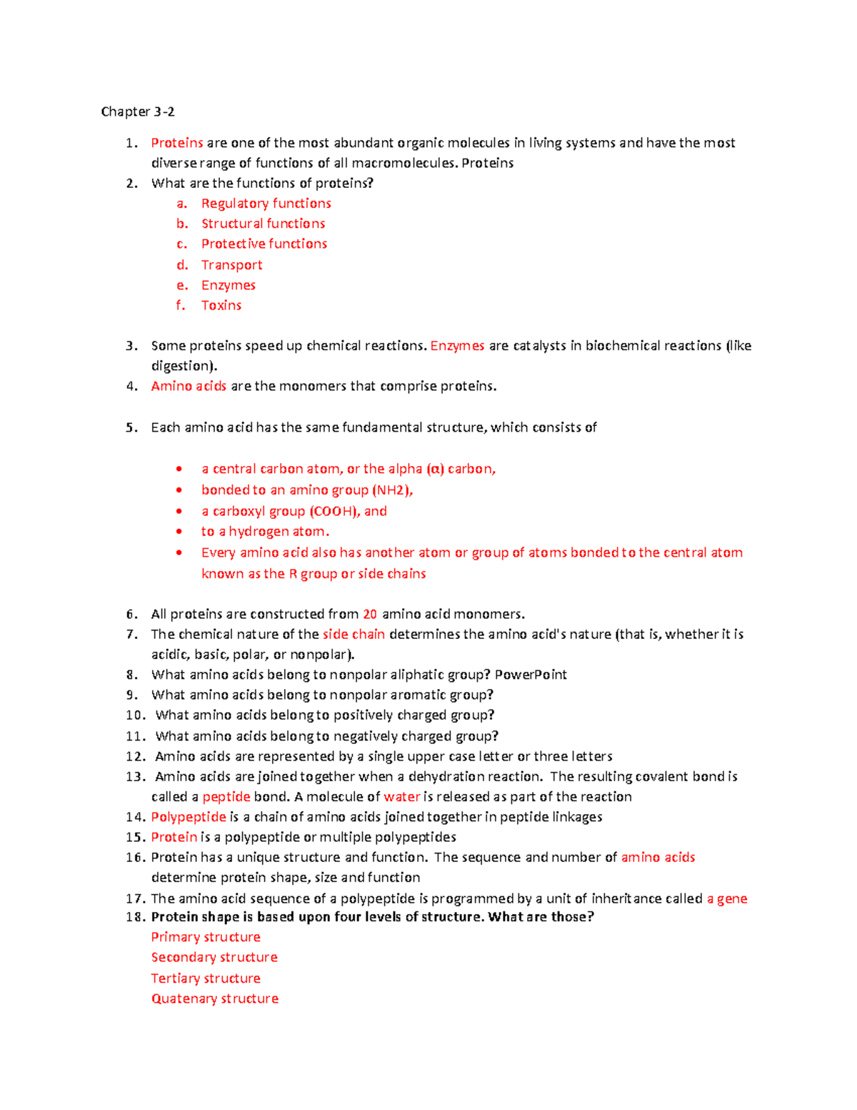KEY+Chapter+3-2 - Dr. Kim’s class - Chapter 3- Proteins are one of the ...