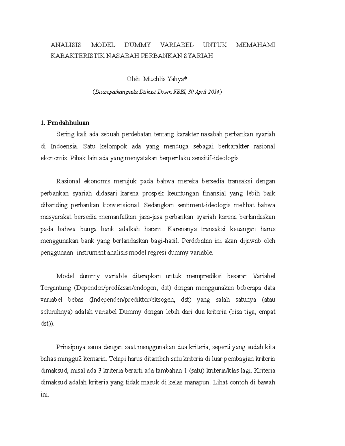 Analisis Model Dummy Variabel Untuk Memahami Karakteristik Nasabah