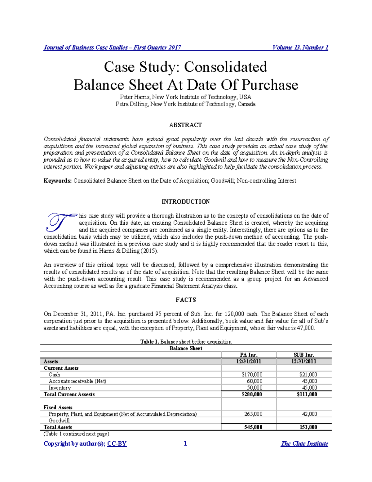 Conslidated FS case study Journal of Business Case Studies First