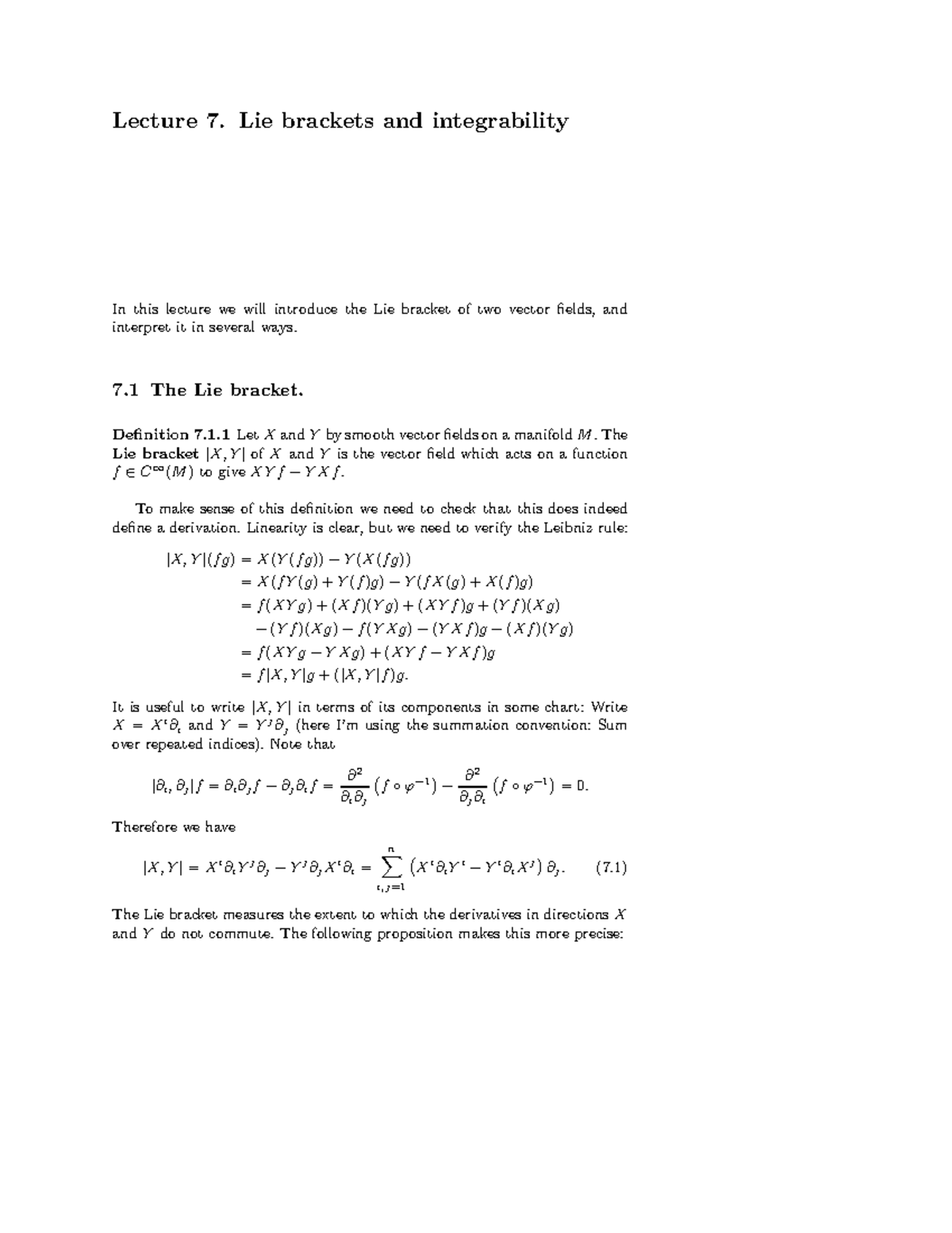 DG Lecture 7 Lie brackets and integrability Lecture 7. Lie brackets