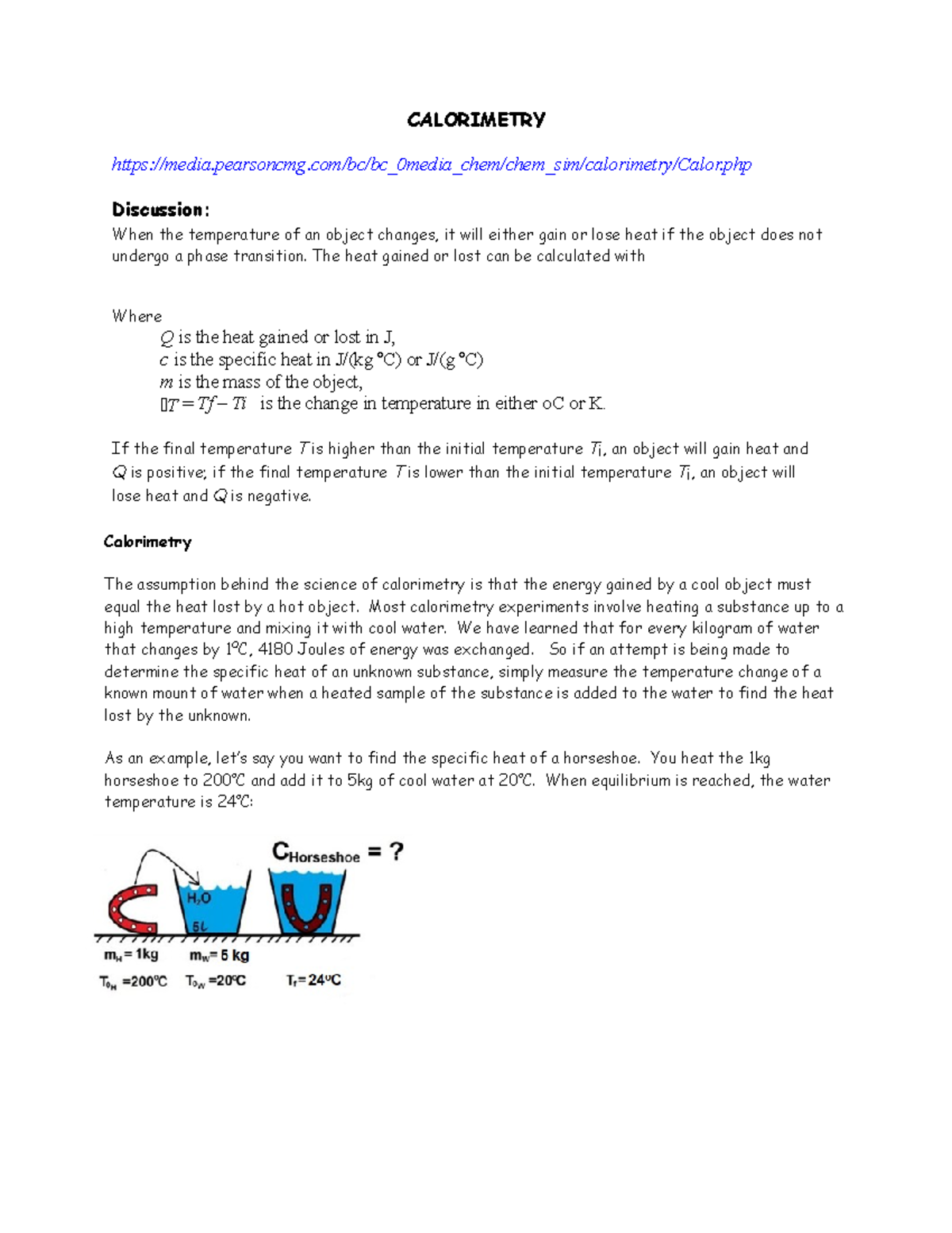 Calorimetry Sim Lab lab CALORIMETRY Studocu