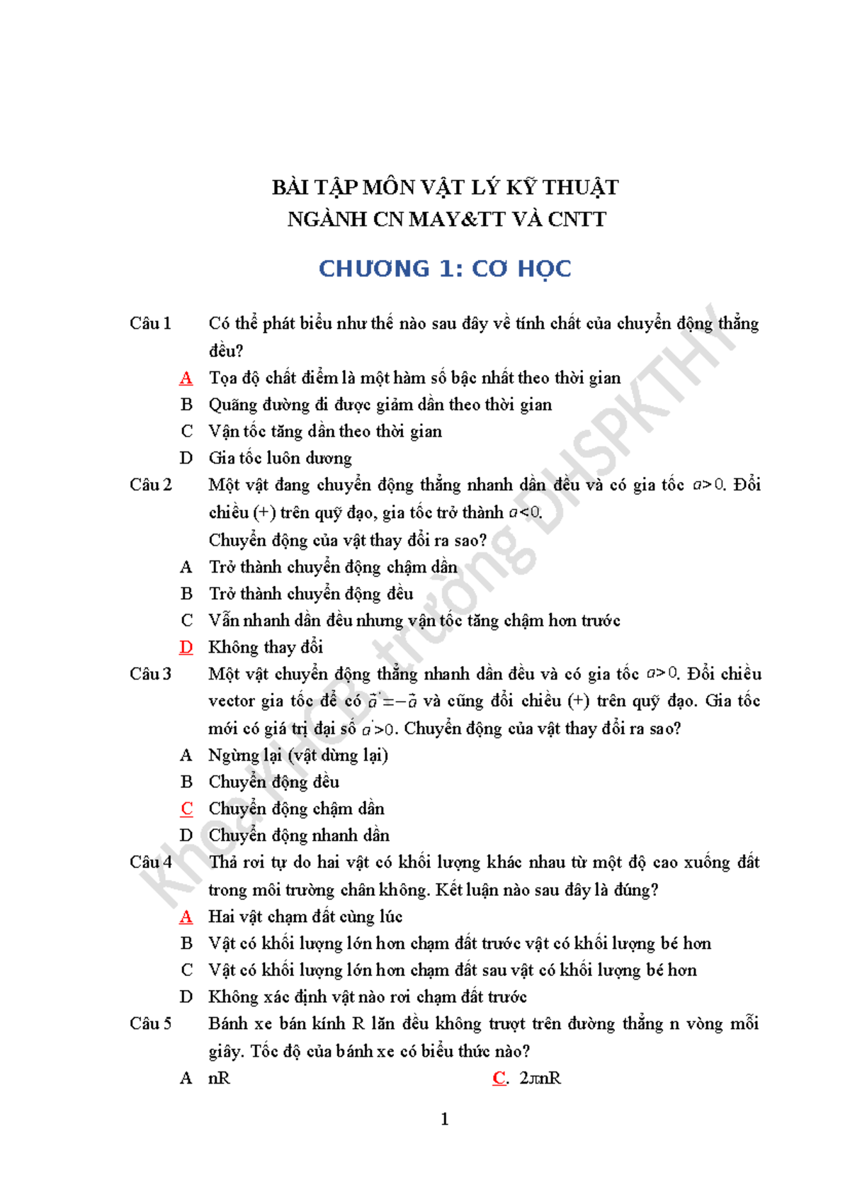 BT mon VLKT nganh May va Tin 8-2023 (SV) - BÀI TẬP MÔN VẬT LÝ KỸ THUẬT ...