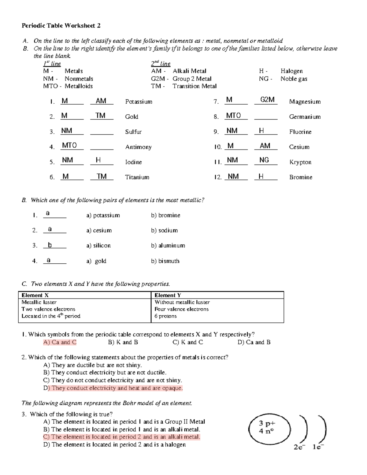 Periodic Table Review Worksheet Periodic Table Worksheet 2 A On The Periodic Table Review Worksheet Periodic Table Worksheet 2 A On The