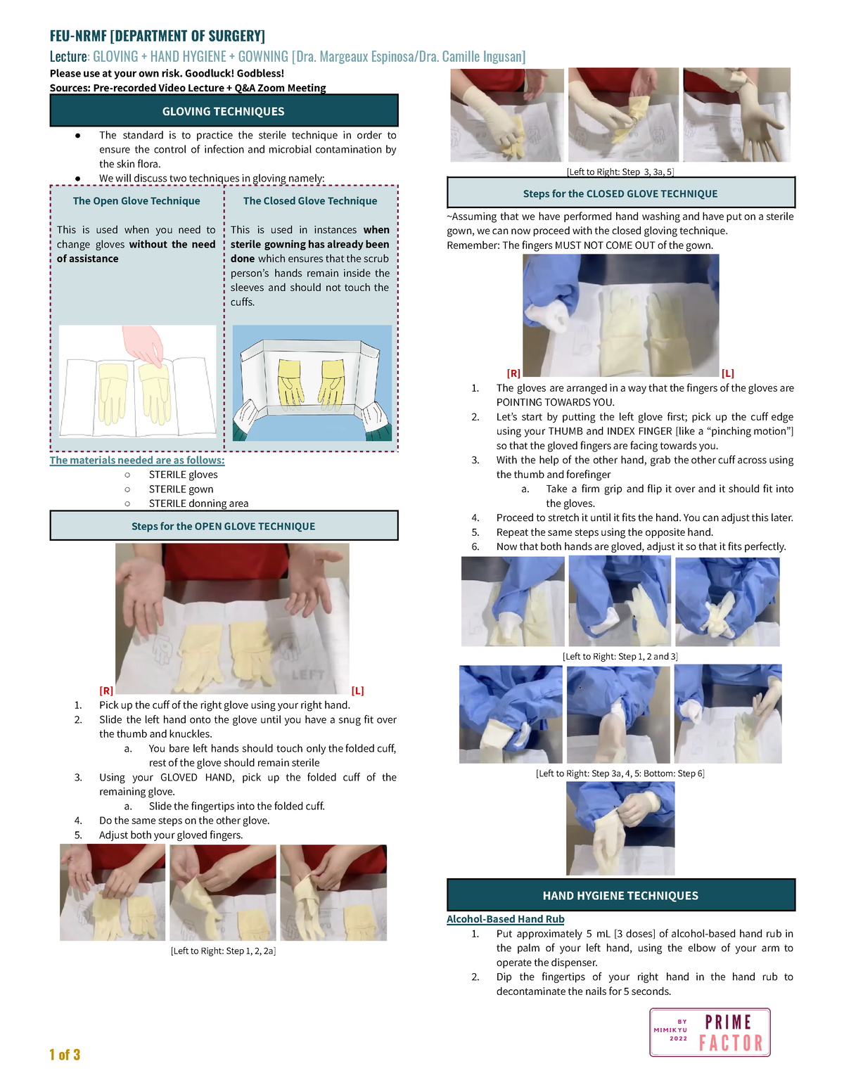 Surgery Skills Gloving Hand Hygiene Gowning Dra FEU NRMF