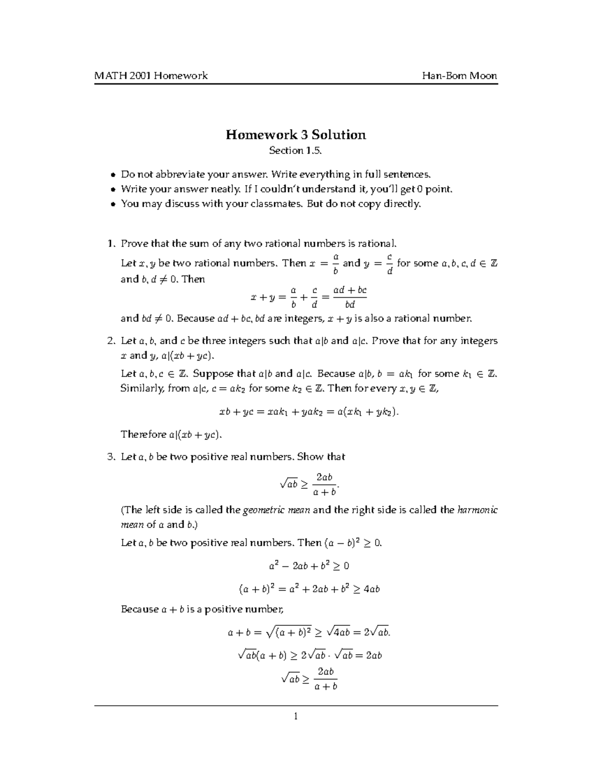 Homework 3 sol - MATH 2001 Homework Han-Bom Moon Homework 3 Solution ...