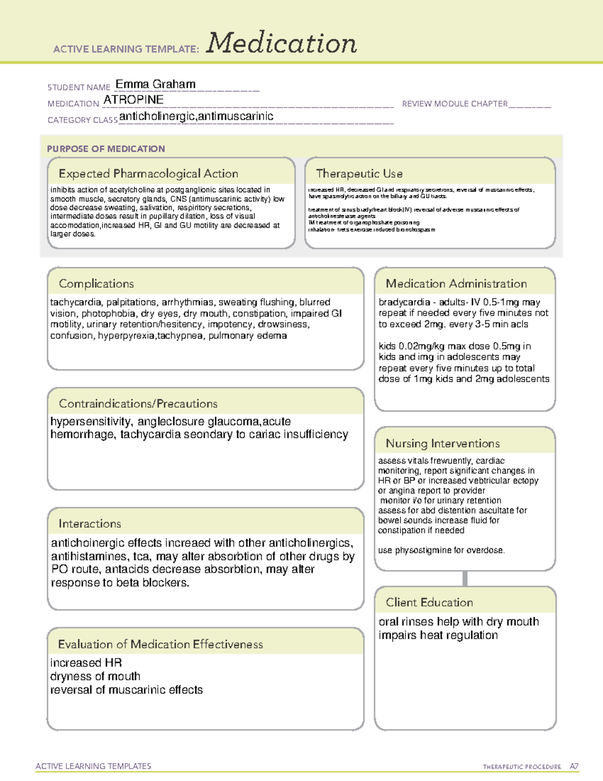 Atropine drug card - med cards - ACTIVE LEARNING TEMPLATES THERAPEUTIC ...