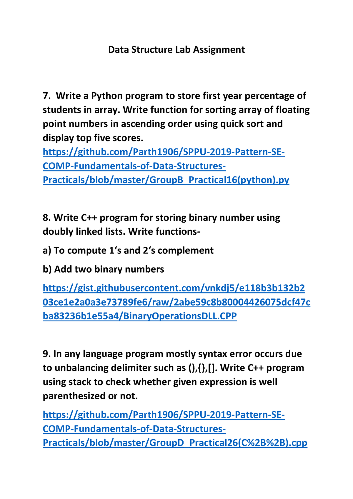 data structure lab assignment