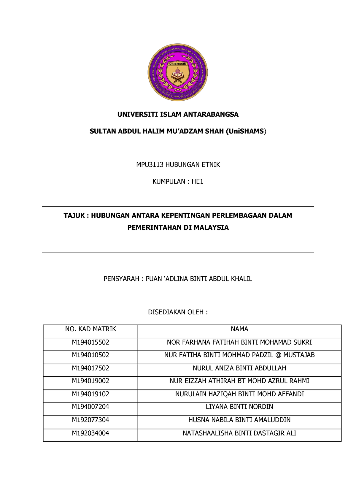 penghargaan assignment hubungan etnik