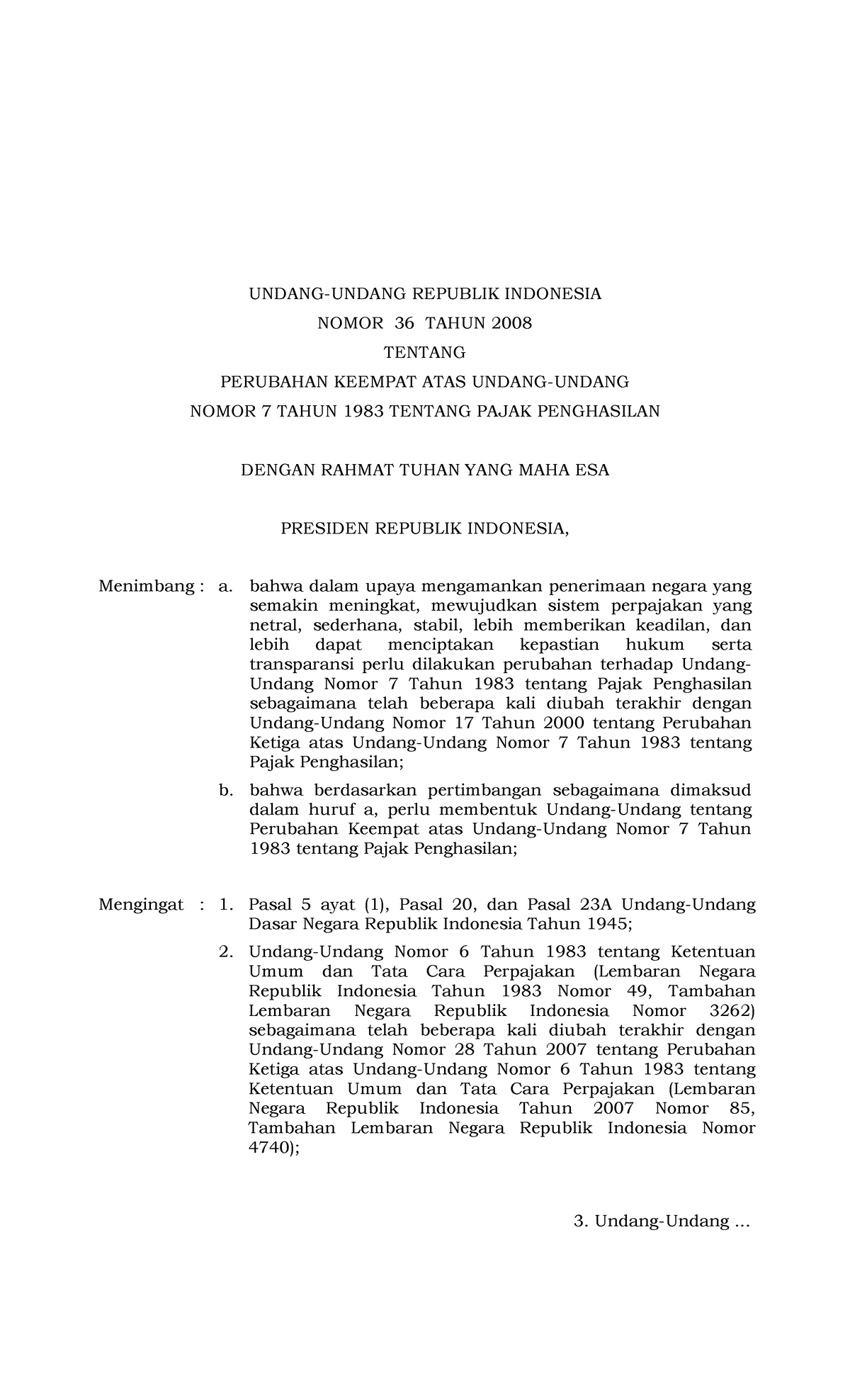 UU-36-2008 - Hiii - UNDANG-UNDANG REPUBLIK INDONESIA NOMOR 36 TAHUN ...