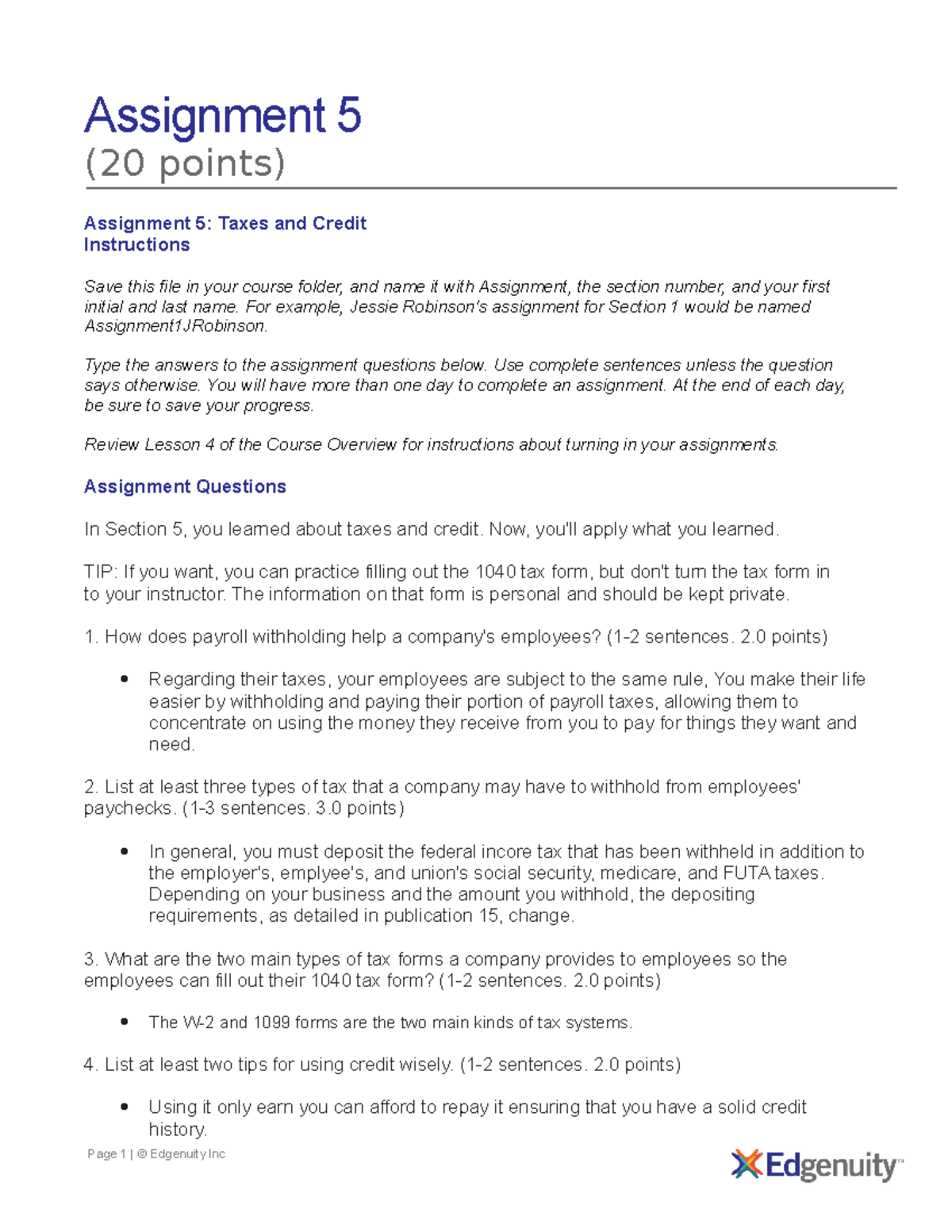 assignment 5 credit and loans