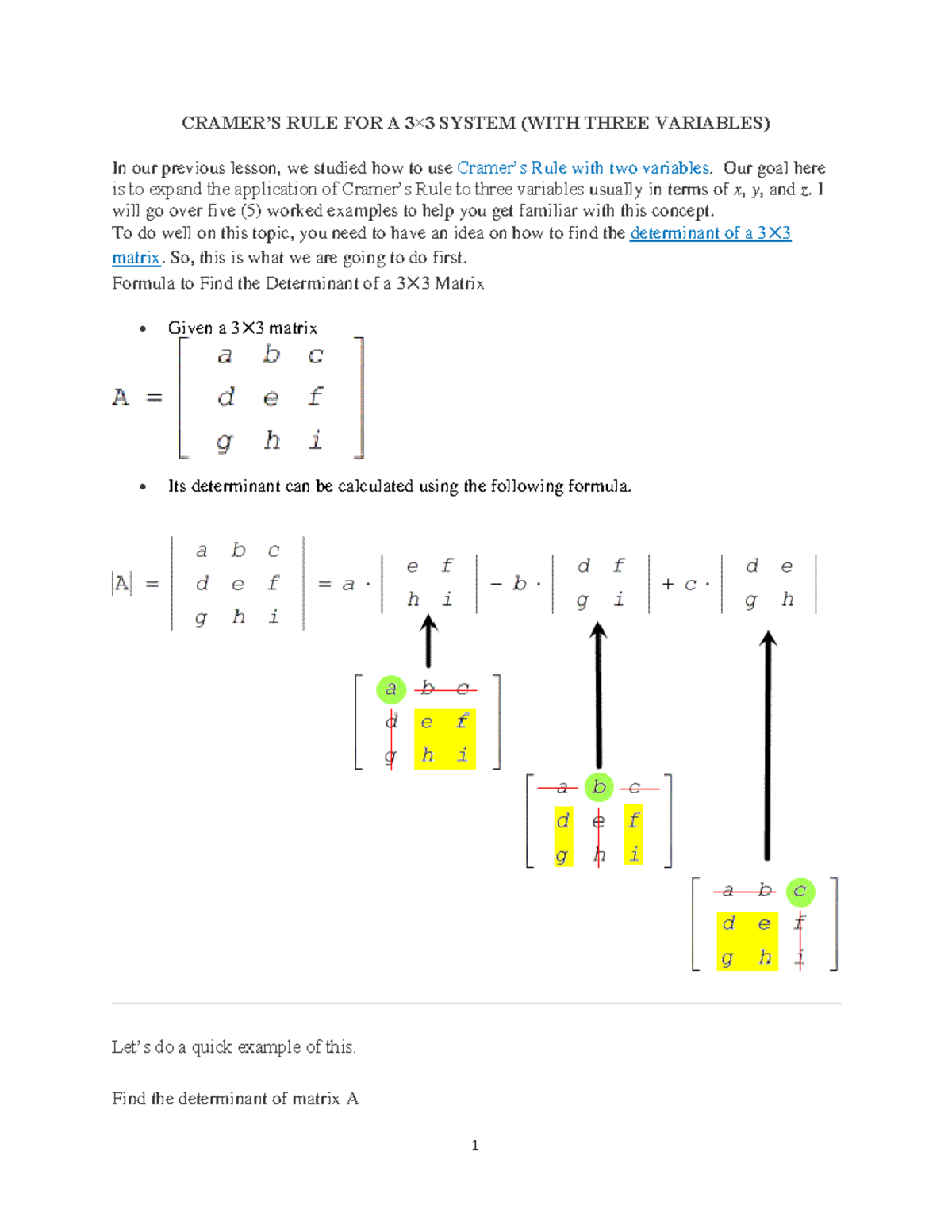 Topic 3Cramers Rule math CRAMER’S RULE FOR A 3×3 SYSTEM (WITH