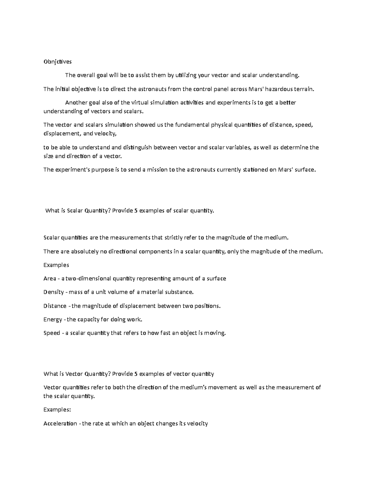 Lab Laboratory Simulation 2 Vectors and Scalars Guide two