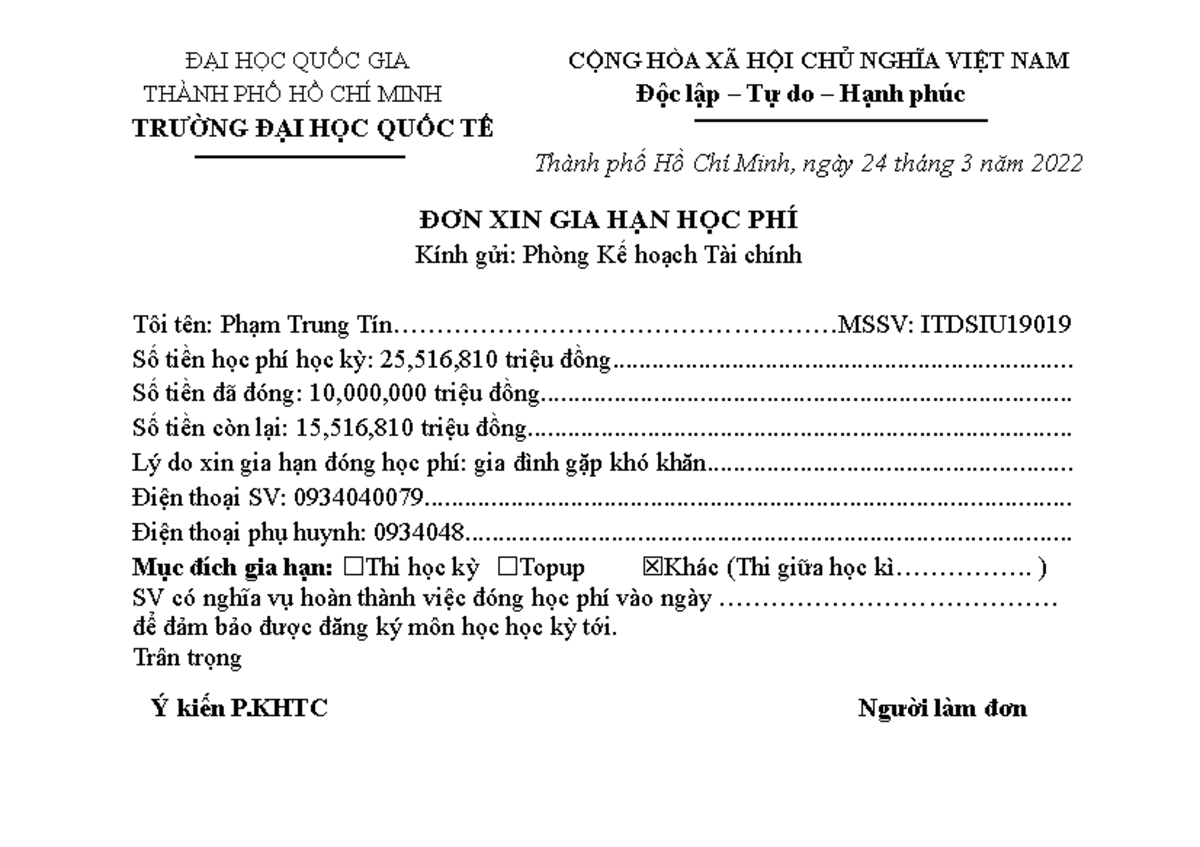 Đơn xin gia hạn HP form mới 24 - ĐẠI HỌC QUỐC GIA CỘNG HÒA XÃ HỘI CHỦ ...