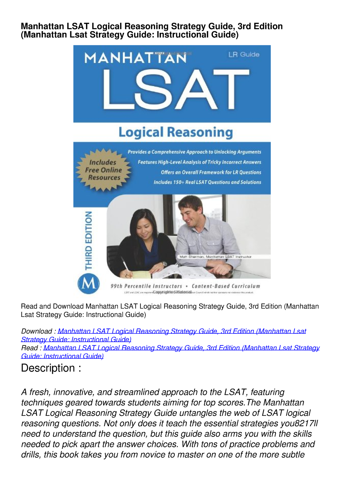 [PDF READ ONLINE] Manhattan LSAT Logical Reasoning Strategy Guide, 3rd ...