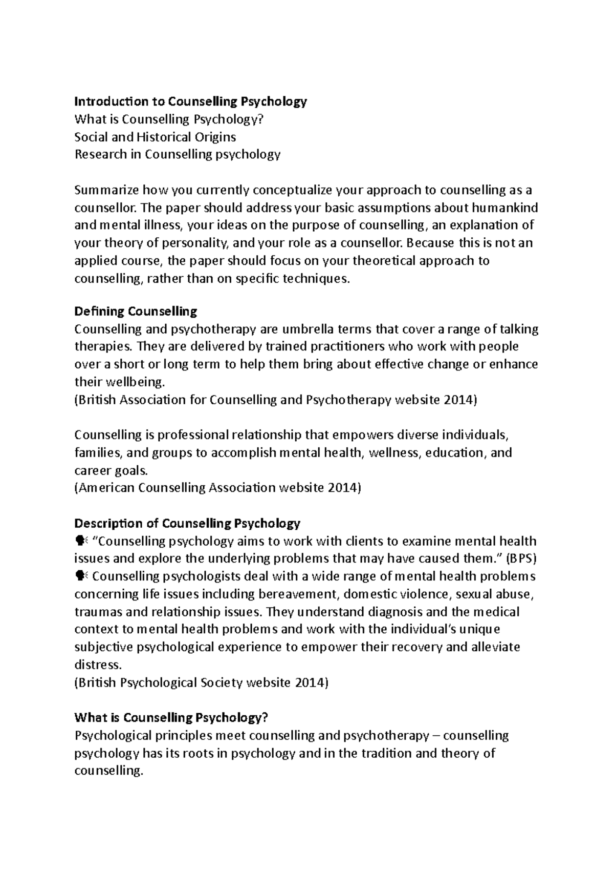 Lecture 1 Notes - Introduction To Counselling Psychology What Is ...