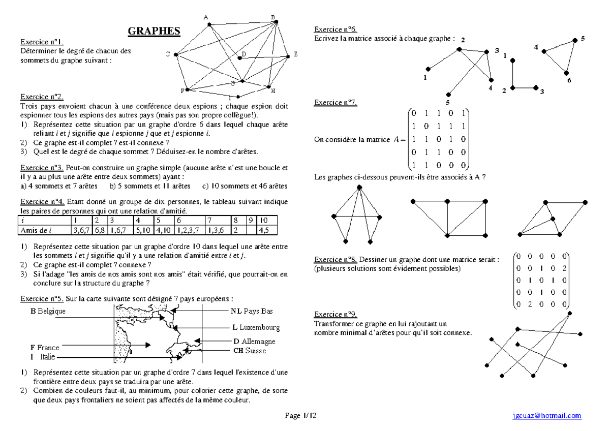 Graphesexoscorriges 1 - Page 1/ Jgcuaz@hotmail GRAPHES Exercice N° 1 ...