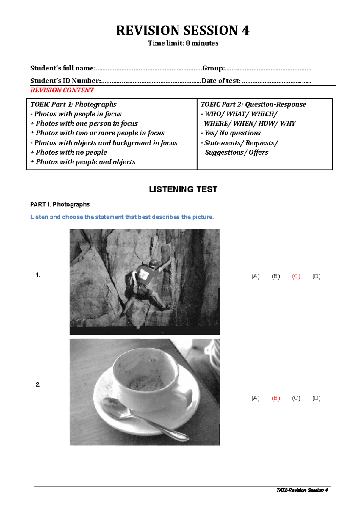 TAT2S4red key toiec REVISION SESSION 4 Time limit 8 minutes