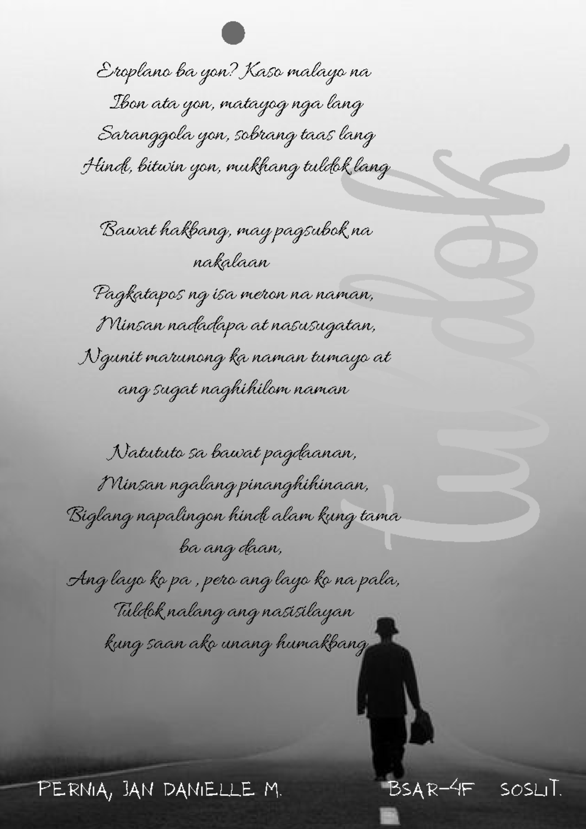 Tuldok - poem - Eroplano ba yon? Kaso malayo na Ibon ata yon, matayog ...