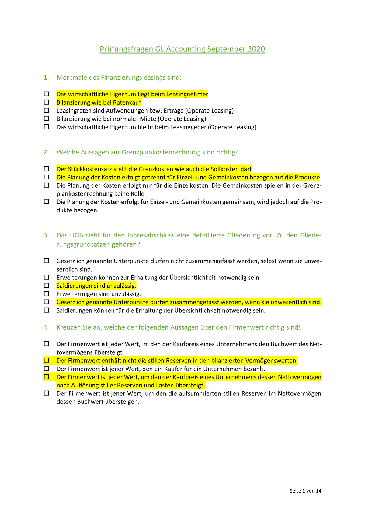 Prüfungsfragen ACC - Zusammenfassung - Prüfungsfragen GL Accounting ...