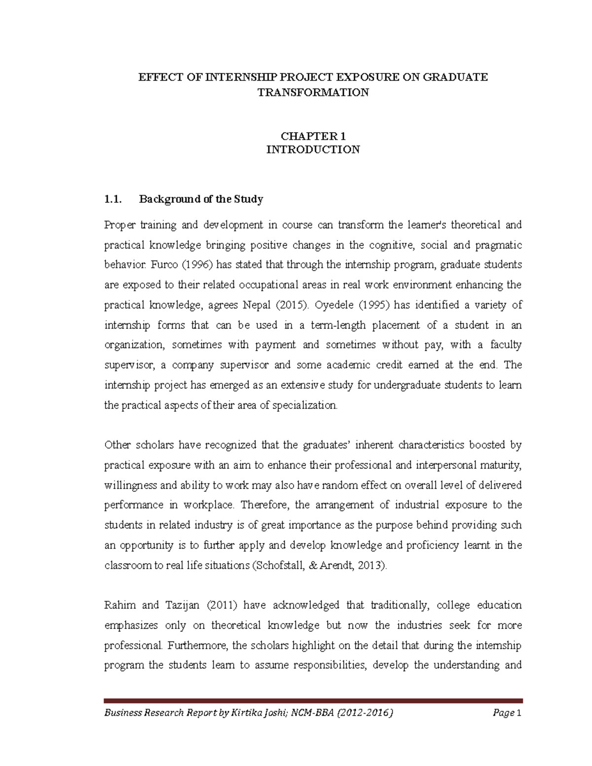 Effect OF Internship Project Exposure ON Graduate Transformation ...