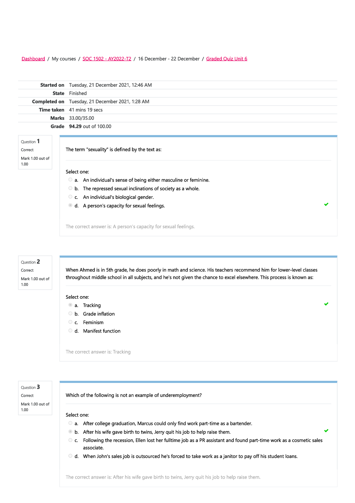 SOC 1502 Graded Quiz Unit 6 - Dashboard My courses SOC 1502 16 December ...