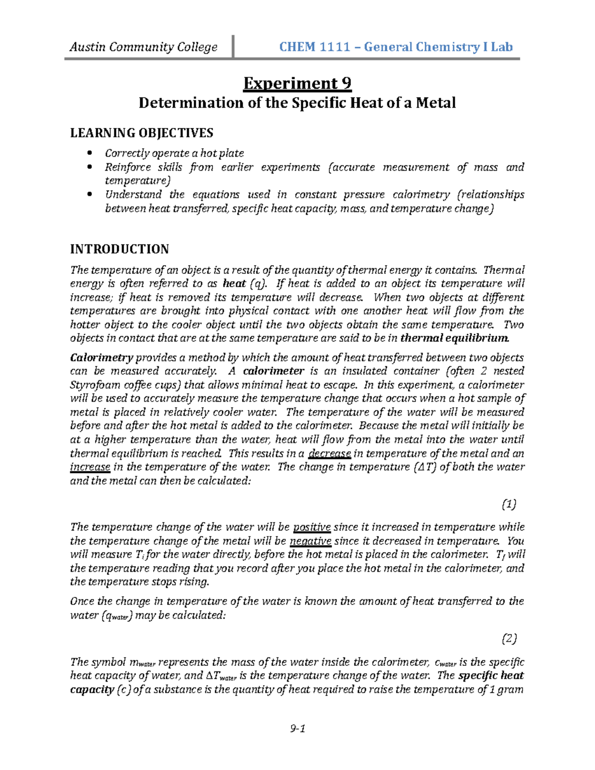 ex-9-specific-heat-experiment-9-determination-of-the-specific-heat-of