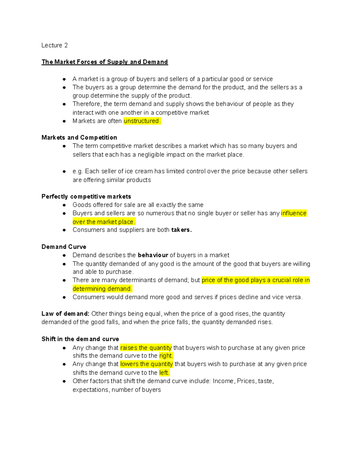 Lecture 2 - Supply and Demand - Lecture 2 The Market Forces of Supply ...