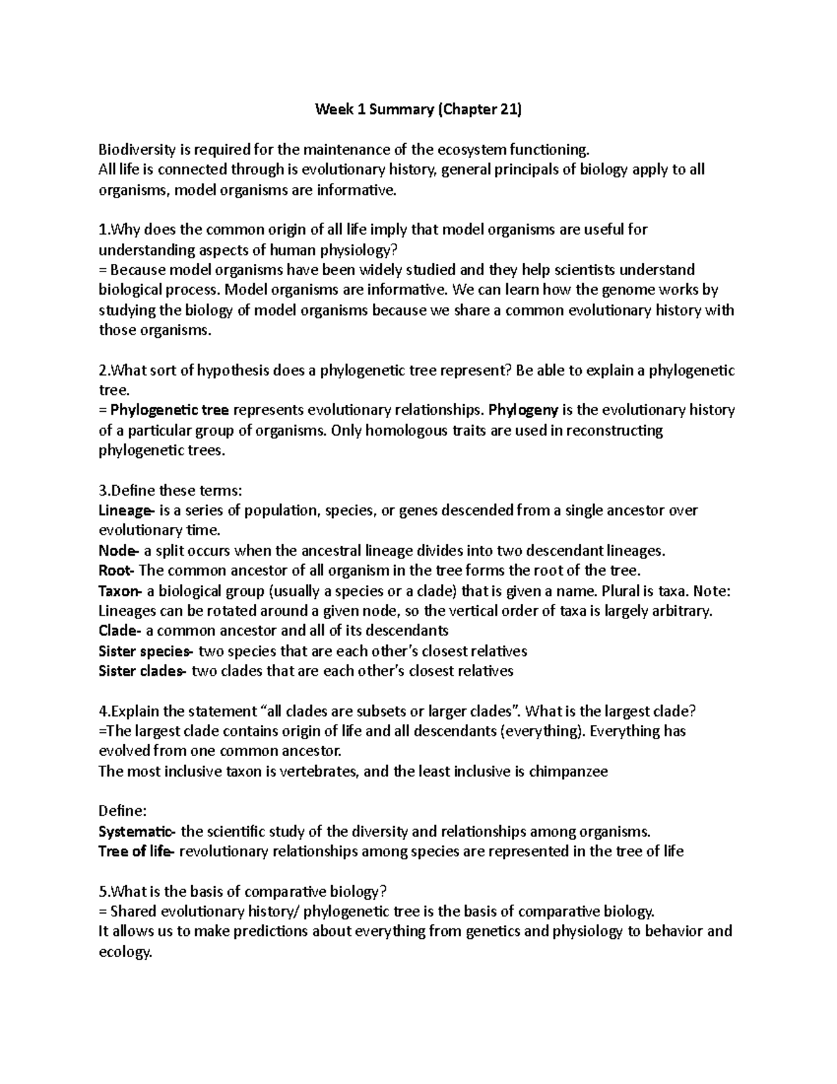Week 1 Summary - Lecture notes 1-2 - Week 1 Summary (Chapter 21 ...