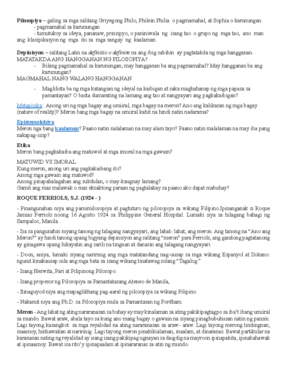 PILO- Reviewer - Ydyfyfuf - Pilosopiya – galing sa mga salitang ...