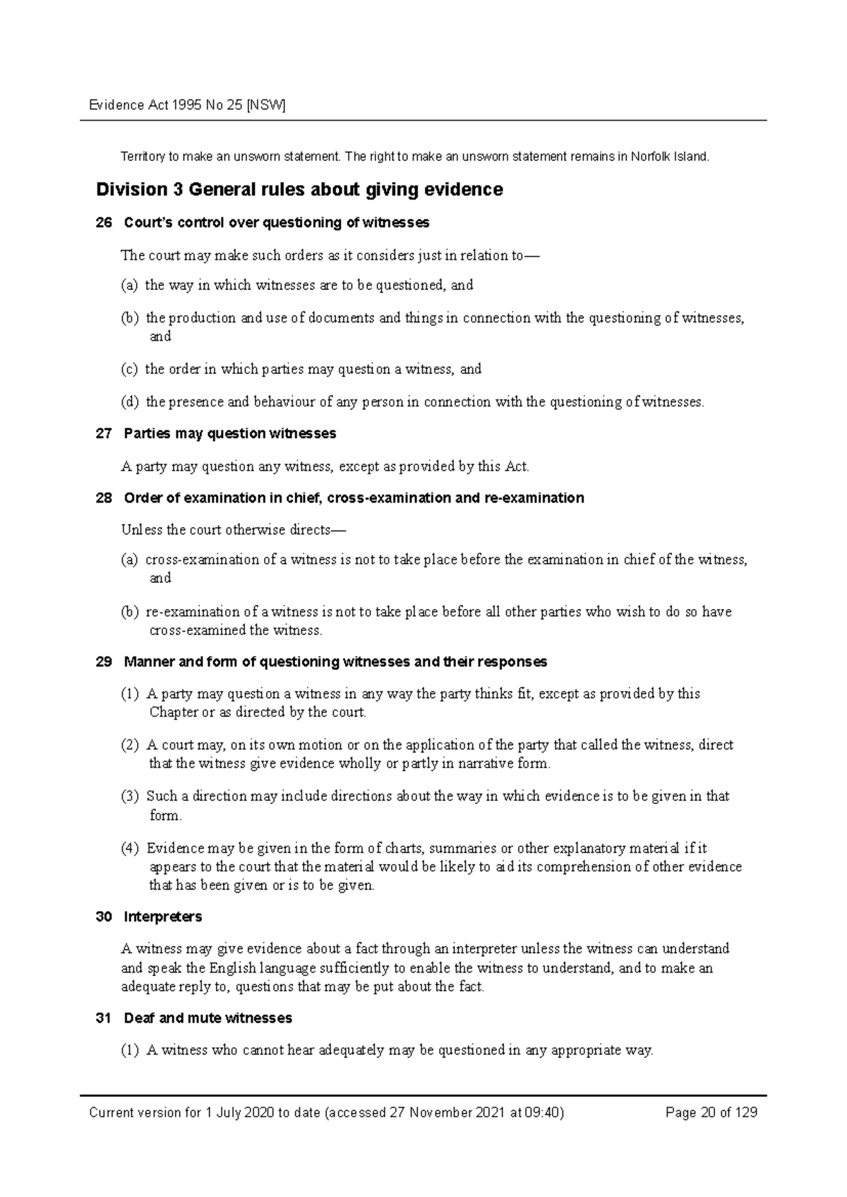 Extracts from Evidence Act - Territory to make an unsworn statement ...