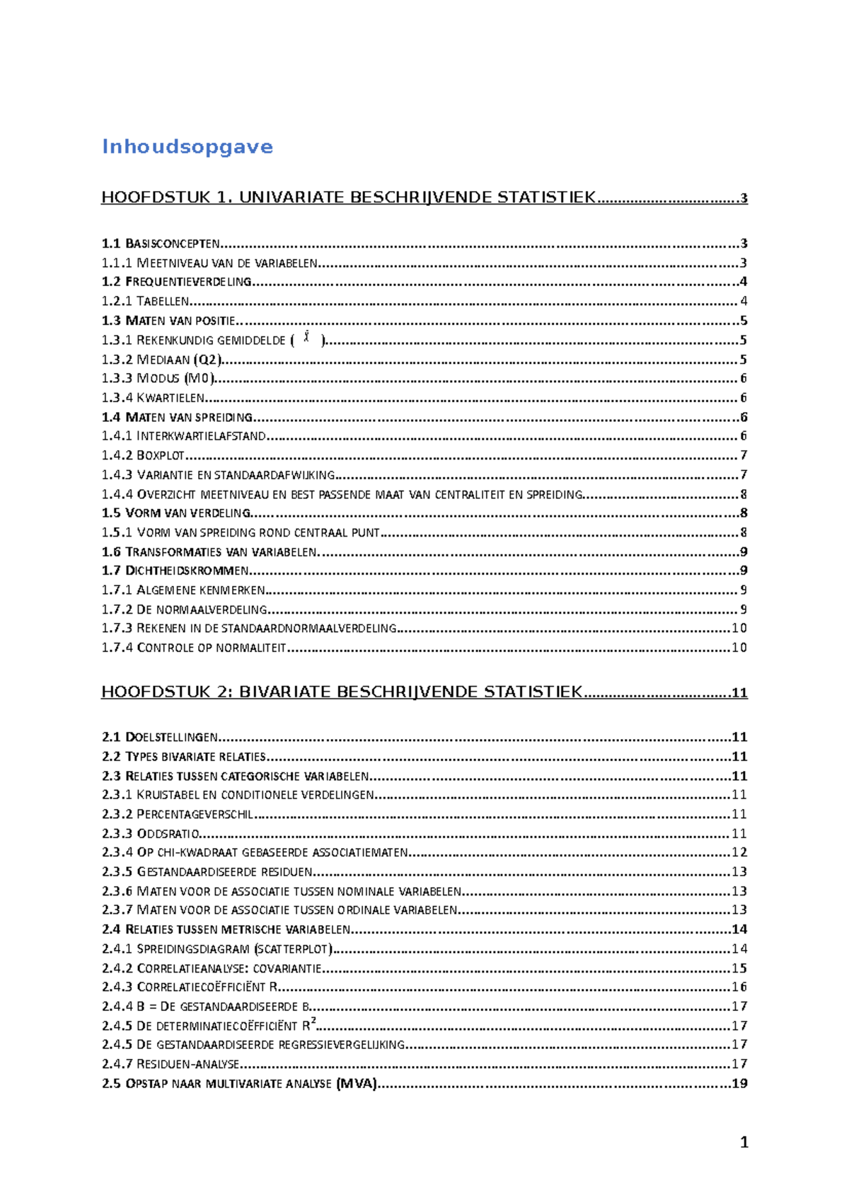 Statistiek Smv - Smv Theorielessen - Inhoudsopgave HOOFDSTUK 1 ...