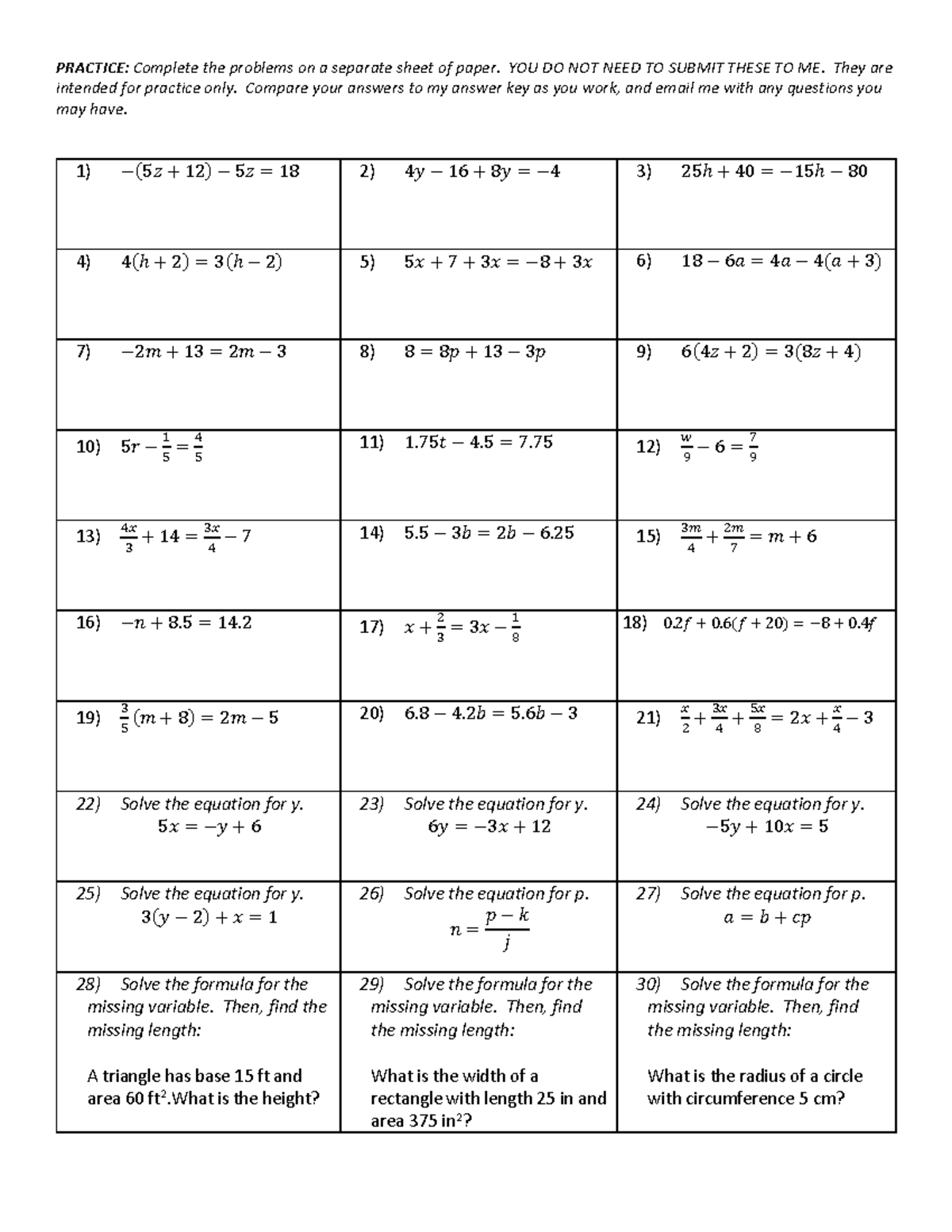 05-Mixed Practice - PRACTICE: Complete the problems on a separate sheet ...