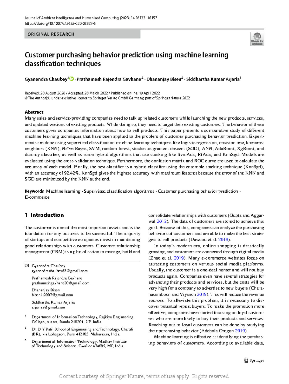 Customer purchasing behavior prediction using mach - Vol.:(0123456789)1 ...