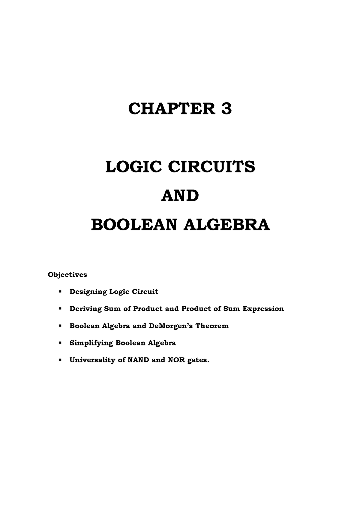 Chapter 3 - Logic Circuits Boolean - CHAPTER 3 LOGIC CIRCUITS AND ...