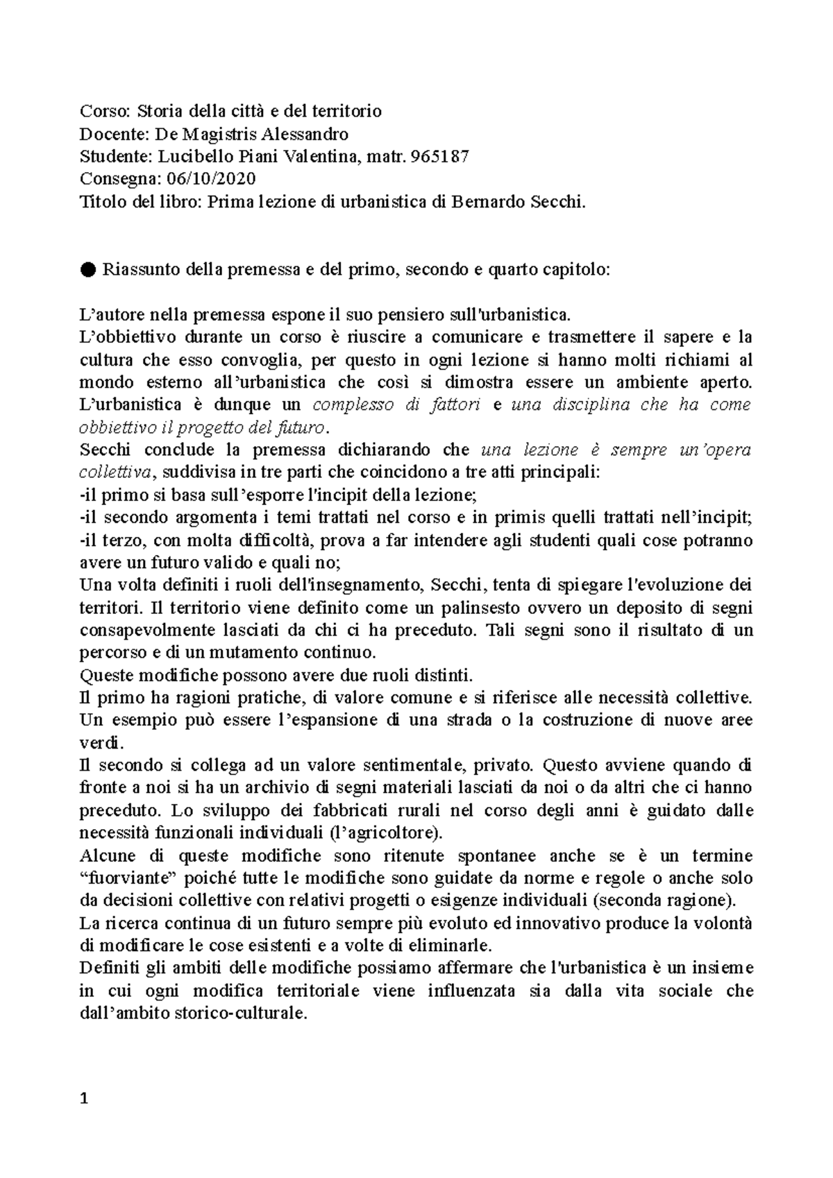 Sintesi Prima Lezione Di Urbanistica Di Bernardo Secchi - Corso: Storia ...