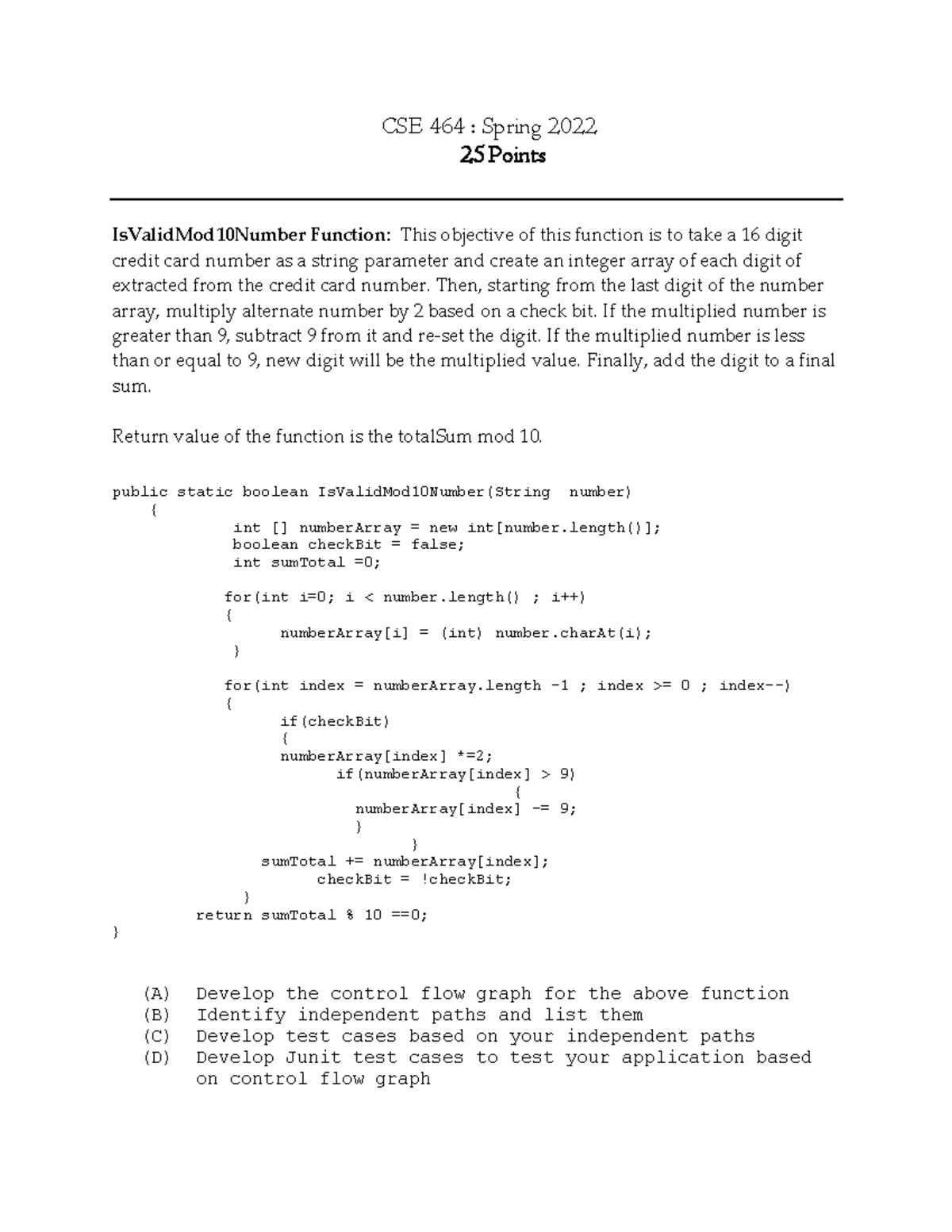 Lecture Review Activity 3 Is Mod10 Code Based Testing CSE 464
