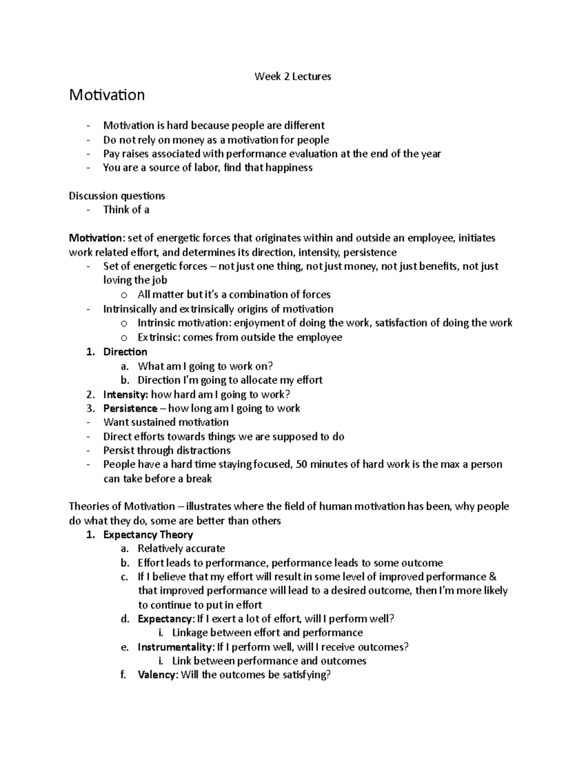 Week 2 Lectures - Lecture Notes Week 2 - Week 2 Lectures Motivation ...