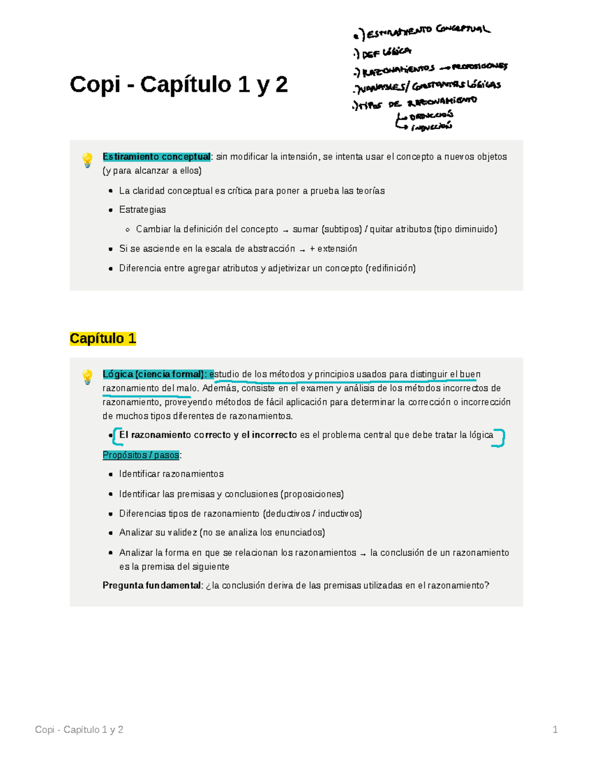 Copi - Captulo 1 y 2 (L) - Resumen Lógica y Técnicas de Investigación ...
