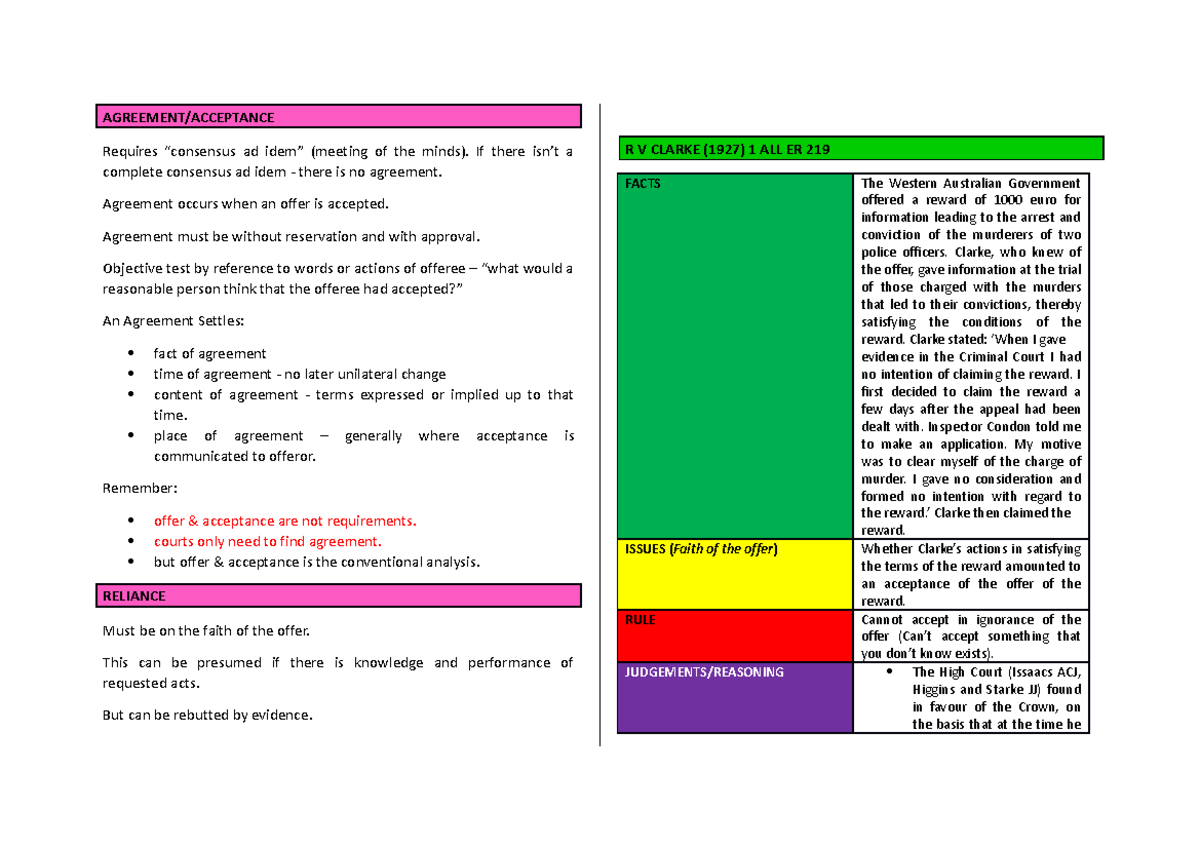 Week 2 - Acceptance - Notes - LAWS11-201 - Bond - Studocu