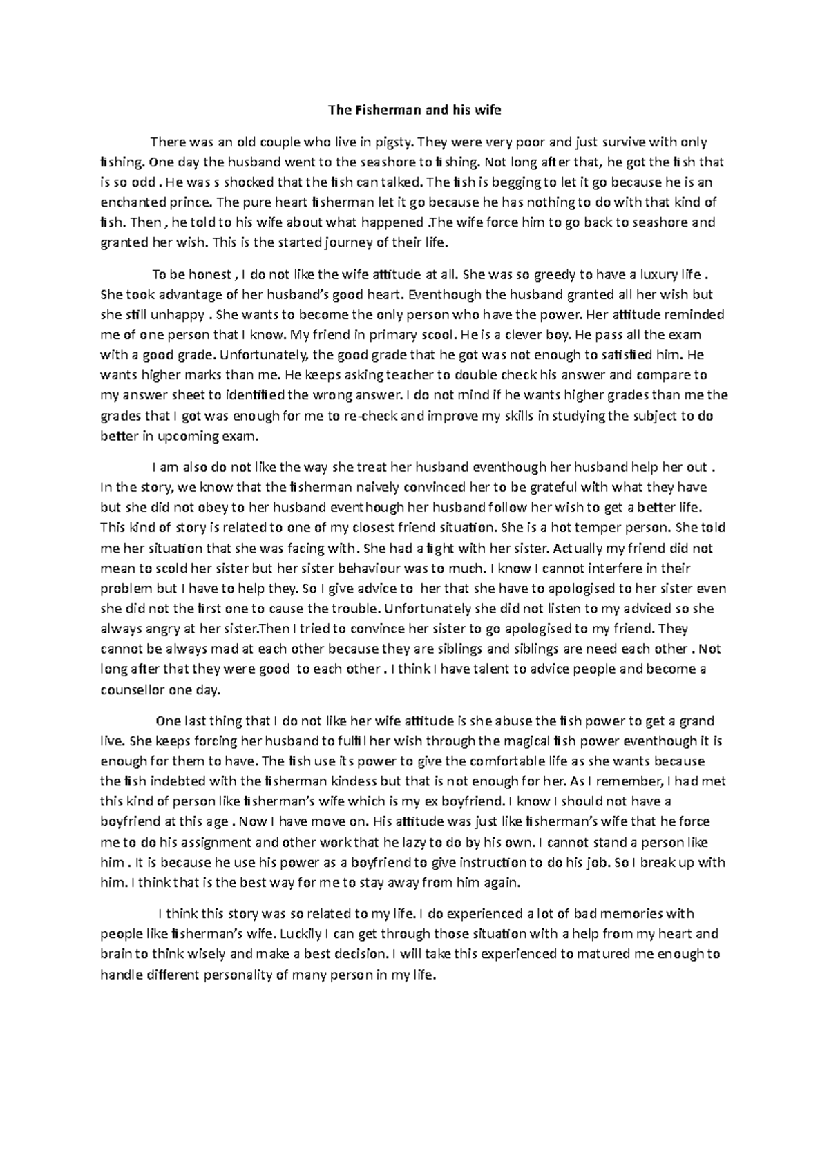 PRACTICE Essay The Fisherman And His Wife ESSAY THE FISHERMAN AND HIS 