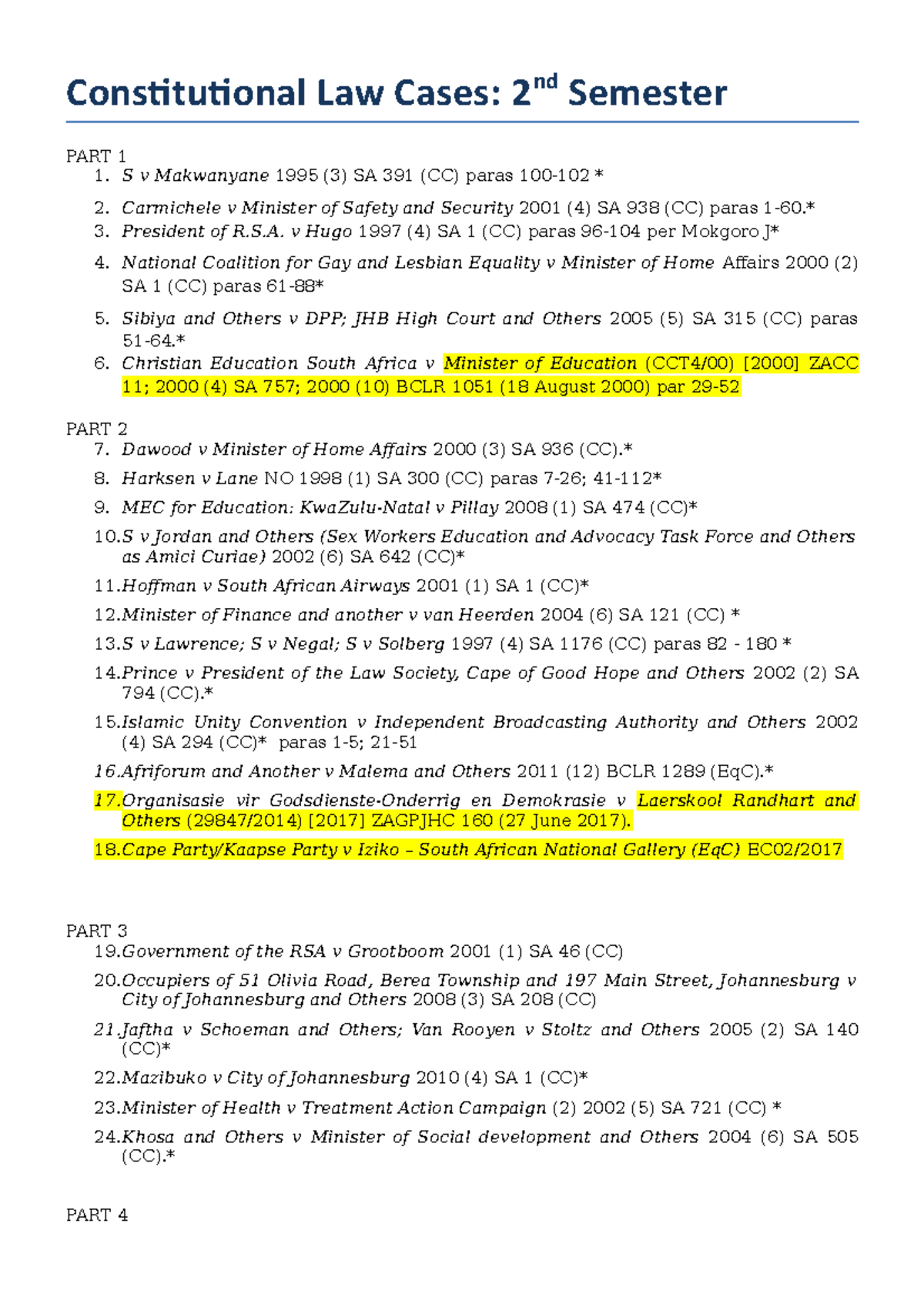 CON LAW Cases Final Constitutional Law Cases 2 nd Semester PART 1 S