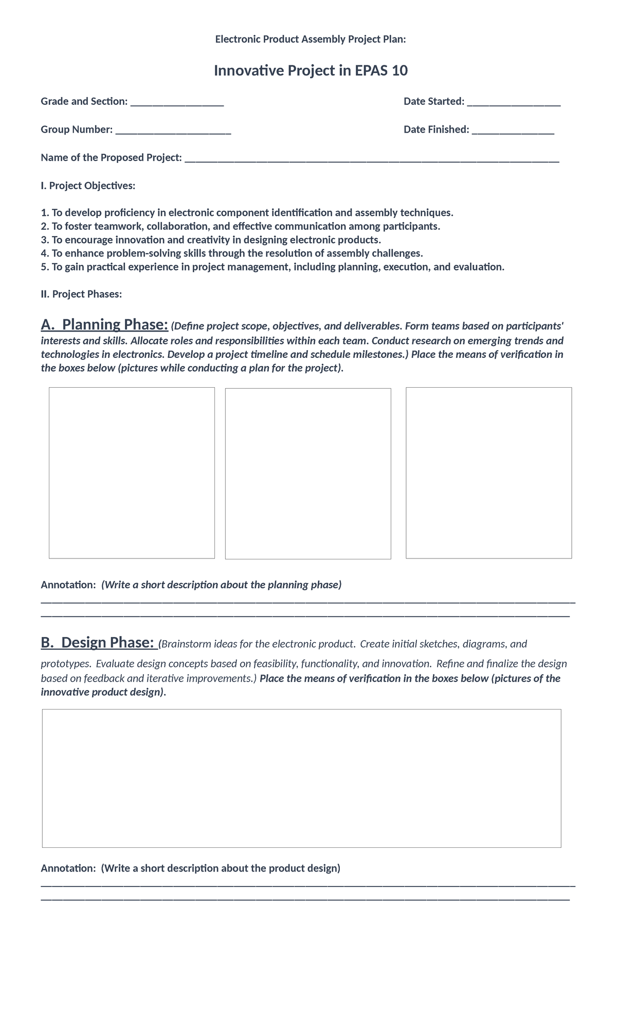 Electronic Product Assembly Project Plan template - Electronic Product ...