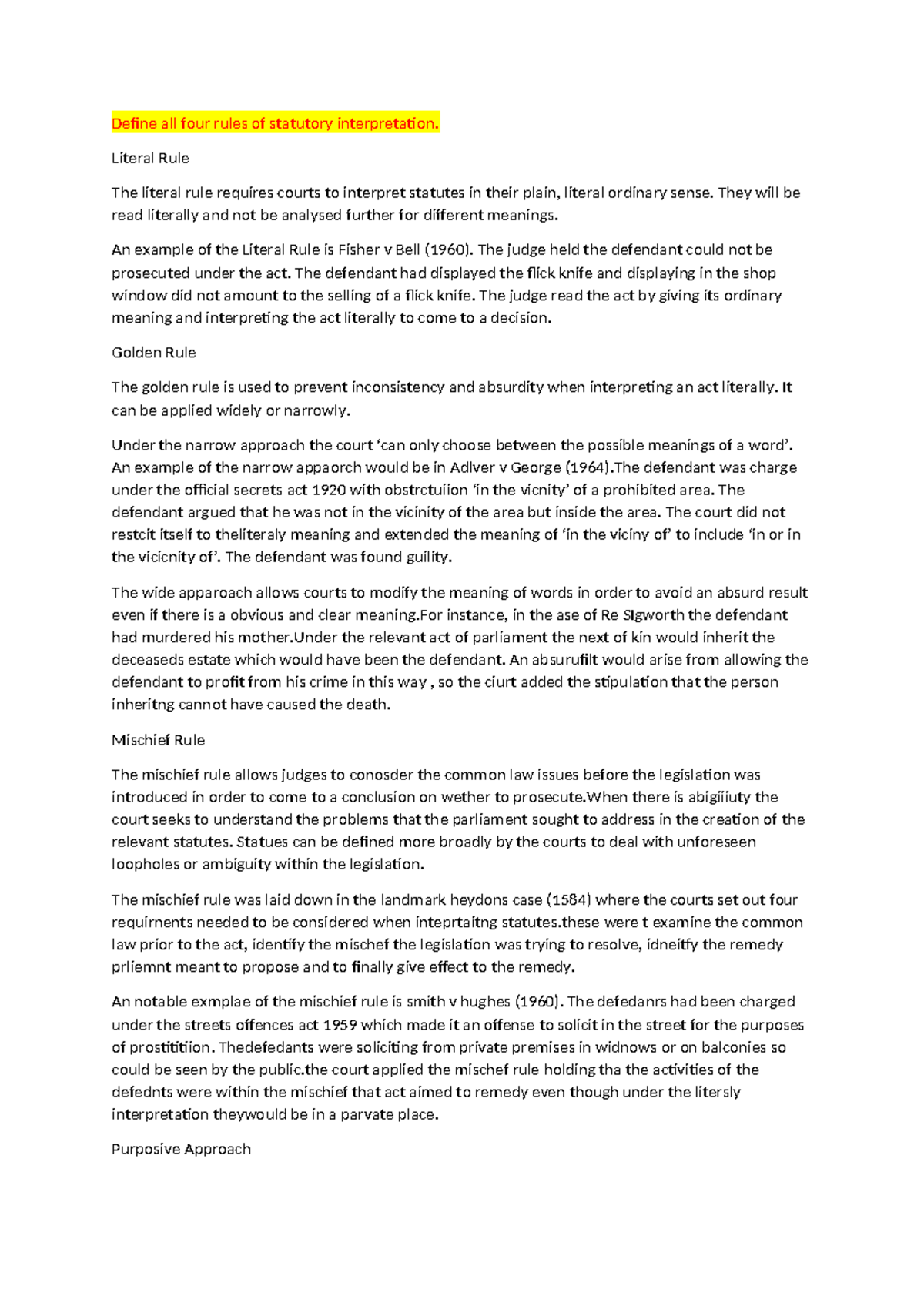 Common law 2 - Define all four rules of statutory interpretation ...