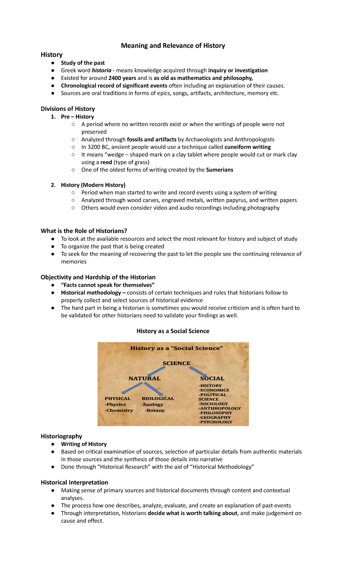 RPH - Lesson 1 - notes - Meaning and Relevance of History History Study ...