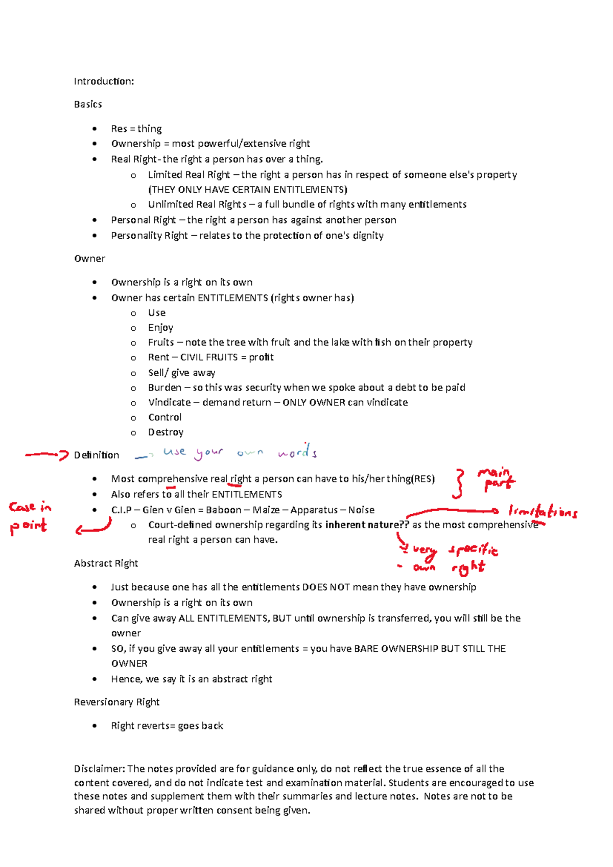 Notes-Ownership 1 - These notes have been adapted and taken down from ...