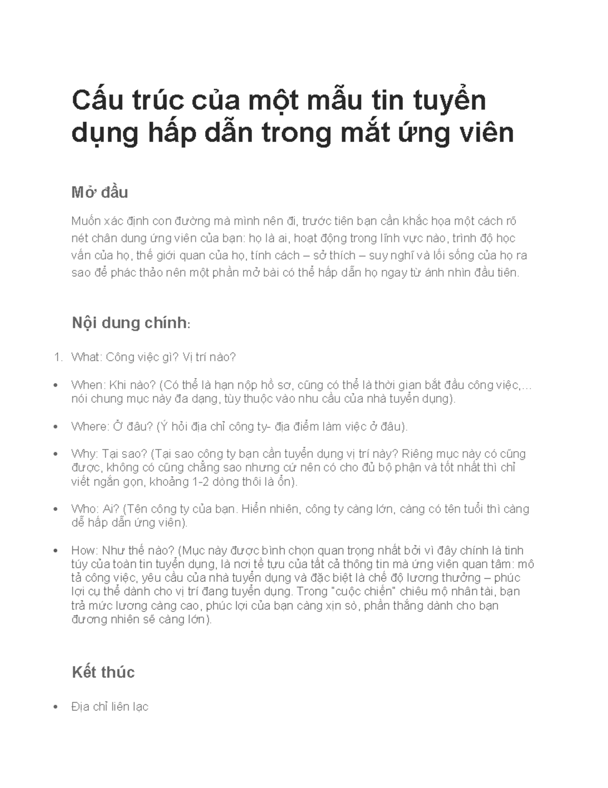 Lý thuyết - Cấu trúc của một mẫu tin tuyển dụng hấp dẫn trong mắt ứng ...