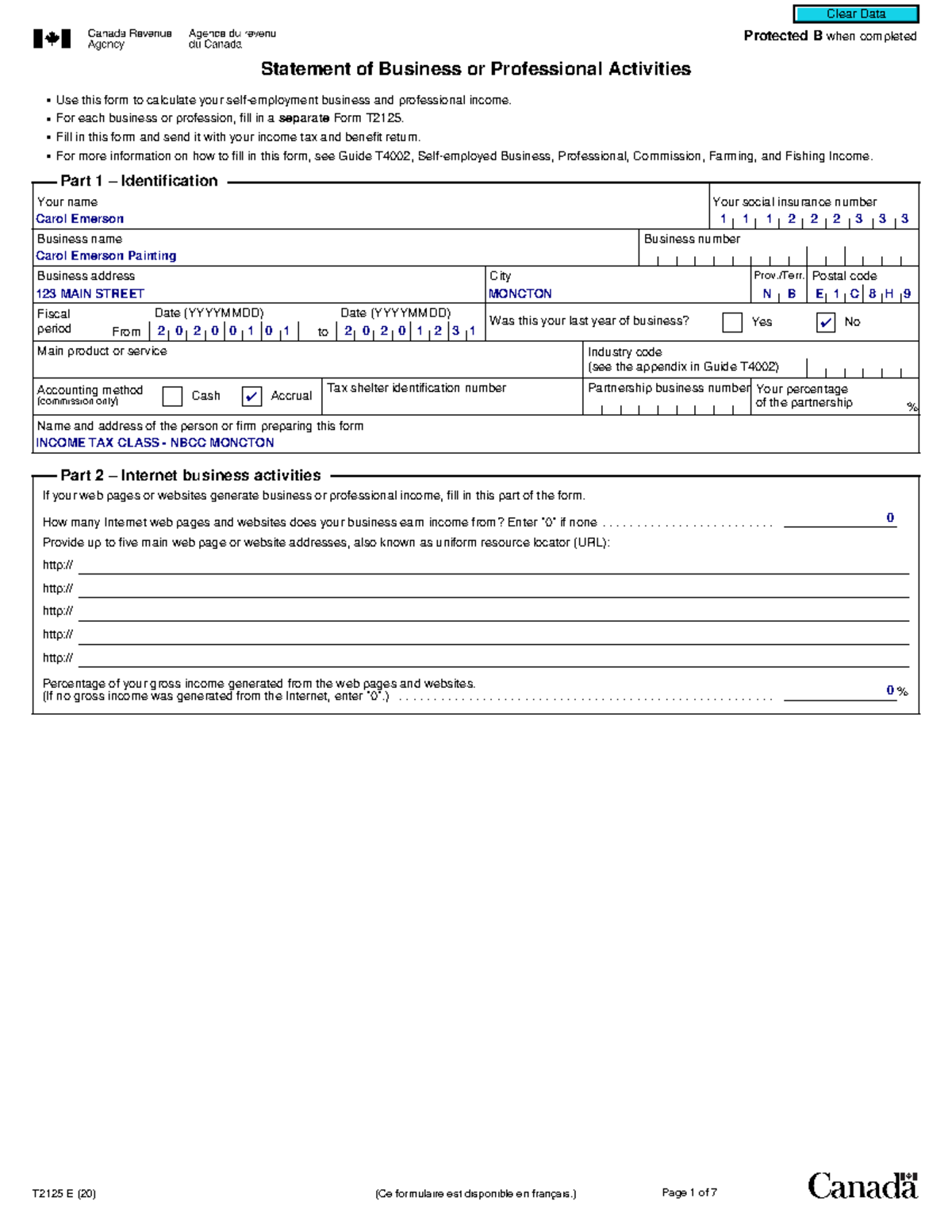 T2125 Tax Return - Protected B When Completed Statement Of Business Or ...