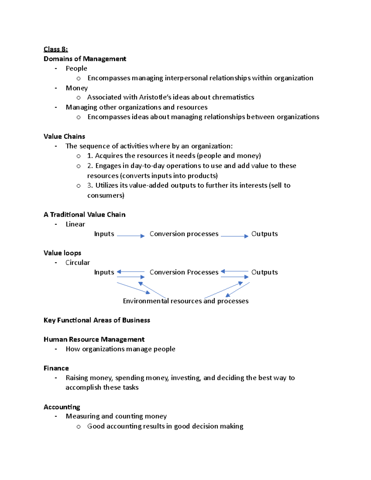 GMGT 101 Quiz 2 notes - Class 8: Domains of Management - People o ...