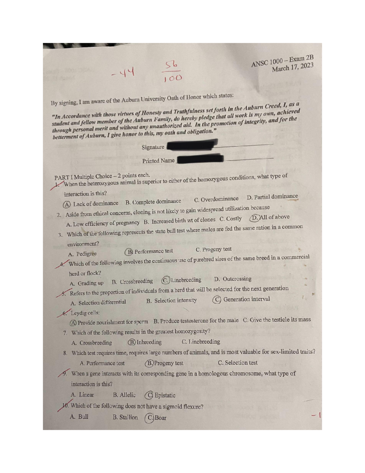 ANSC 1000 Exam 3 - ANSC 1000 Exam 3 - 56 ANSC Exam 2B March 17, 2023 ...